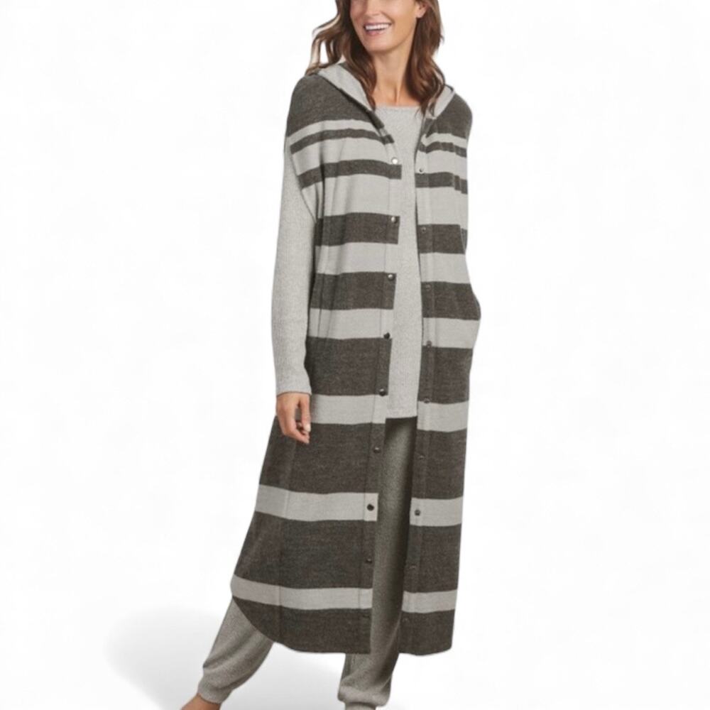 Soft Surroundings Glacier Canyon Excalibur gray Stripe Poncho vest lagen duster
